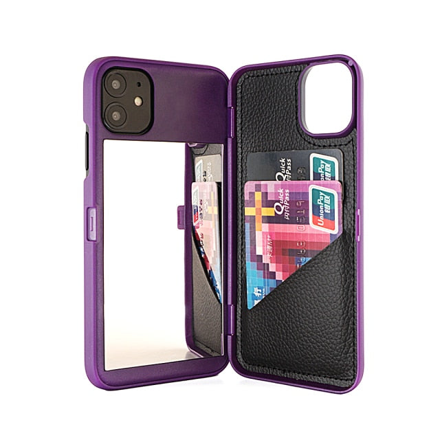 Card Slot Mirror Back Cover Flip  iPhone Case