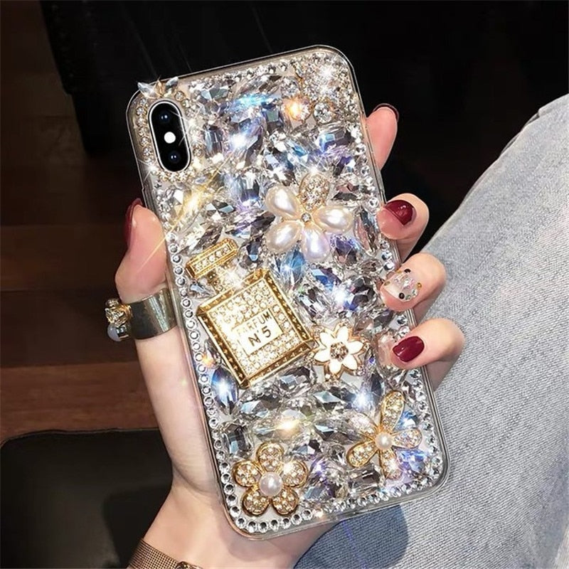 Luxury Bling Diamond Rhinestone Flower Case For iPhone 11 Pro MAX X XS MAX XR 6S 7 8 Plus SE2 13 12 Pro Phone Case Pearl Crystal